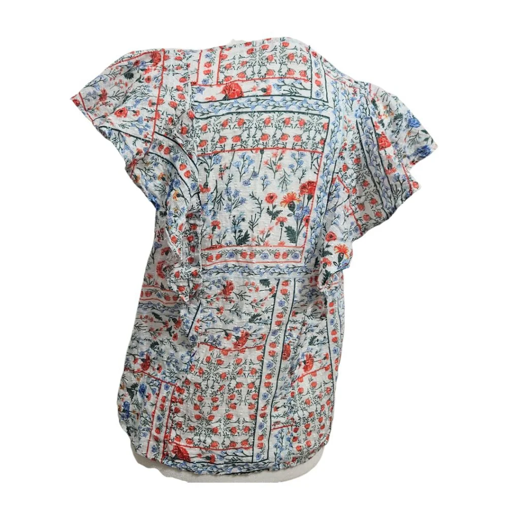 Anthropologie Let Me Be Patchwork Boho Floral Button Down Top Sz 4 - Picture 3 of 5
